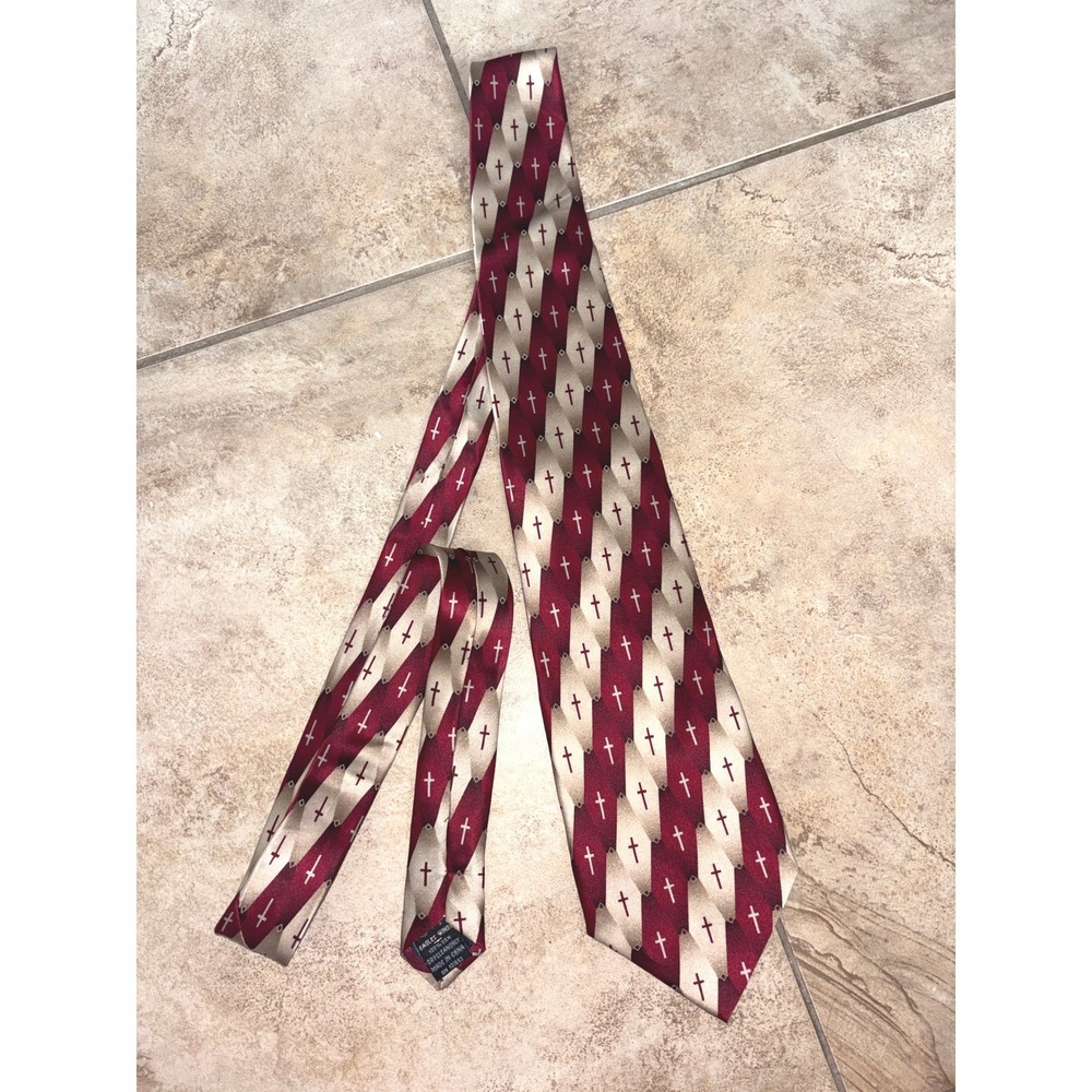 Eagles Wings Mens Burgundy Silk Cross Religious Necktie Christian Tie MSRP $30